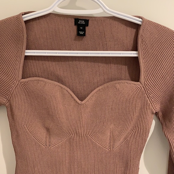River island sweetheart neck knitted mauve top - Picture 2 of 4